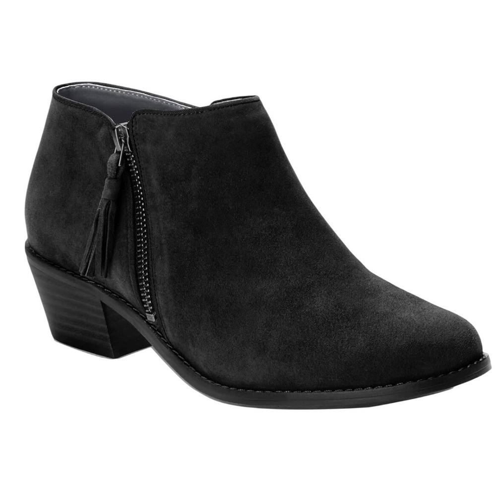 Vionic Serena Black Suede Tassel Side Zip Ankle Boots Women's Size 8